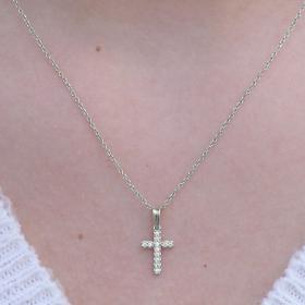 Σταυρός Λευκόχρυσος Κ9 με Λευκά Ζιργκόν SKU-74313