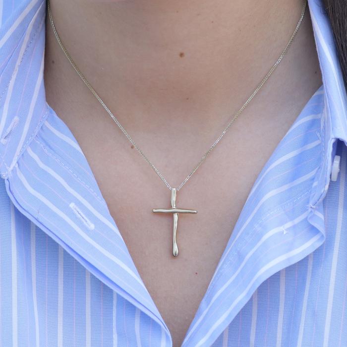 Σταυρός Γυναικείος Χρυσός Κ14 με Λουστρέ Φινίρισμα SKU-74253