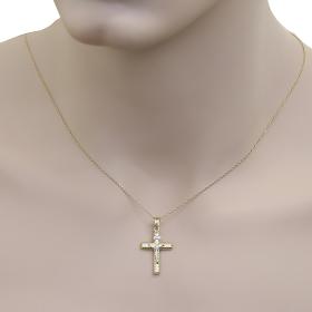 Σταυρός Χρυσός & Λευκόχρυσος Κ14 Με Ένθετο Τον Εσταυρωμένο SKU-74264