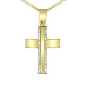 Σταυρός Χρυσός & Λευκόχρυσος Κ9 με Λουστρέ Φινίρισμα SKU-74474