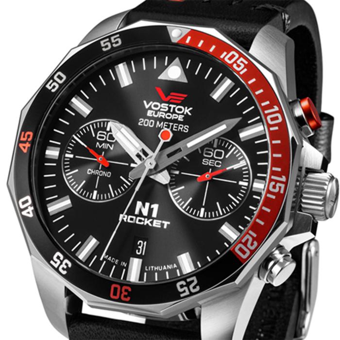 VOSTOK EUROPE Rocket N-1 Black Leather Strap