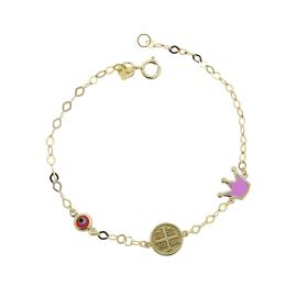 Βραχιόλι με Κωνσταντινάτο, Ματάκι & Κορώνα Χρυσός Κ9 SKU-75174