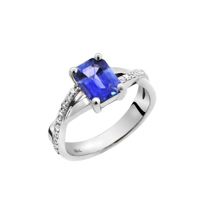 Δαχτυλίδι Λευκόχρυσος Κ18 με Ζαφείρι & Διαμάντια SKU-75322