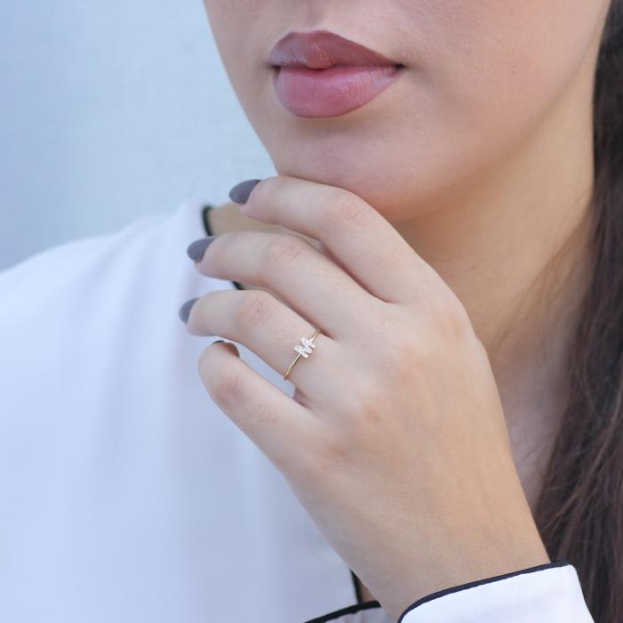 Δαχτυλίδι Μονόγραμμα ''Μ'' Χρυσός Κ14 με Λευκά Ζιργκόν SKU-75059