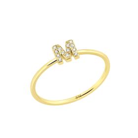 Δαχτυλίδι Μονόγραμμα ''Μ'' Χρυσός Κ14 με Λευκά Ζιργκόν SKU-75059