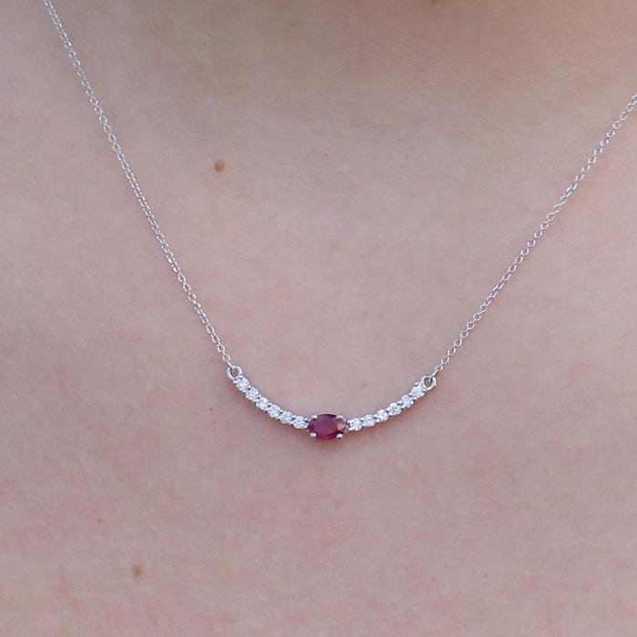 Κολιέ Λευκόχρυσος Κ18 με Ρουμπίνι & Διαμάντια SKU-75739