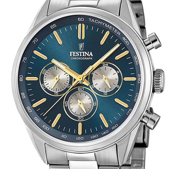 FESTINA Chronograph Blue Dial & Silver Bracelet