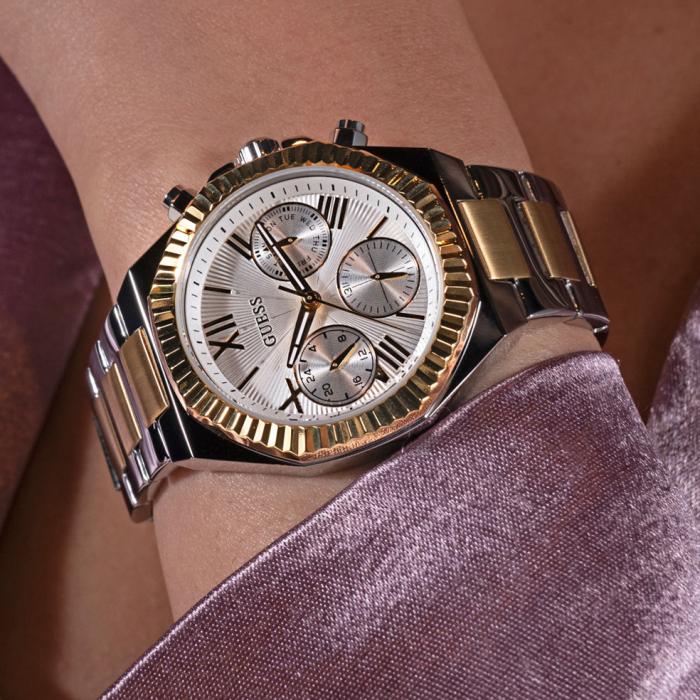 GUESS Equality Silver Dial & Two Tone Bracelet