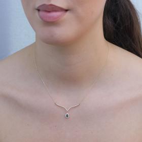 Κολιέ Δάκρυ Χρυσός Κ14 με Λευκά & Πράσινο Ζιργκόν SKU-75408