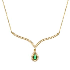 Κολιέ Δάκρυ Χρυσός Κ14 με Λευκά & Πράσινο Ζιργκόν SKU-75408