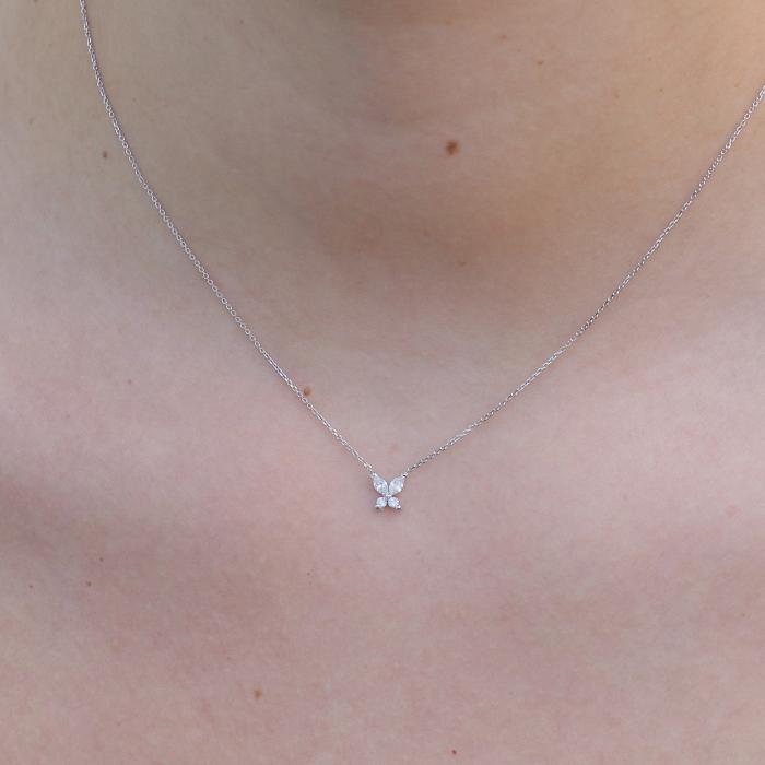 Κολιέ Πεταλούδα Λευκόχρυσος Κ14 με Διαμάντια SKU-75862