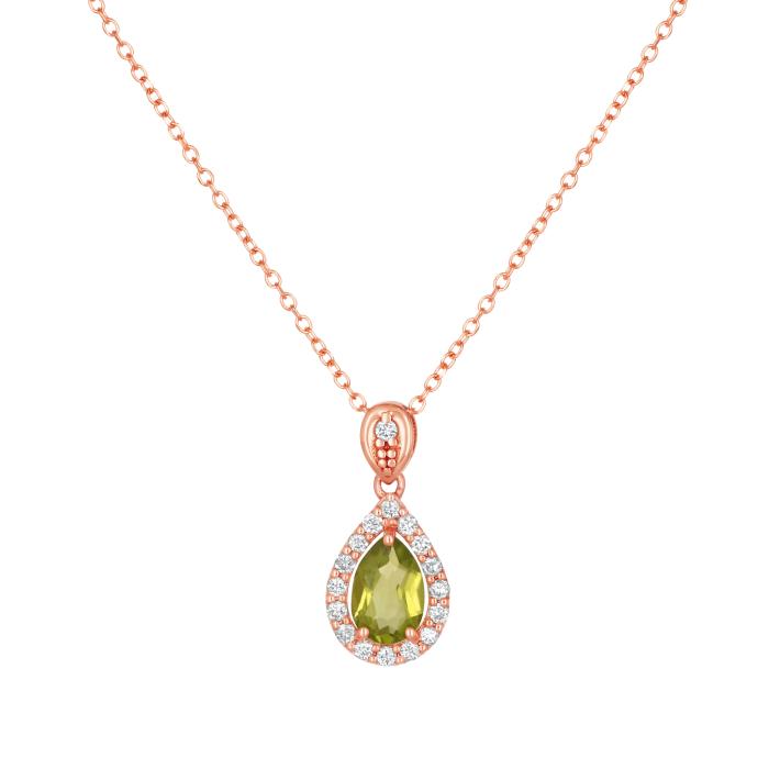Κολιέ Ροζέτα με Peridot & Διαμάντι Ροζ Χρυσός Κ18 SKU-75963