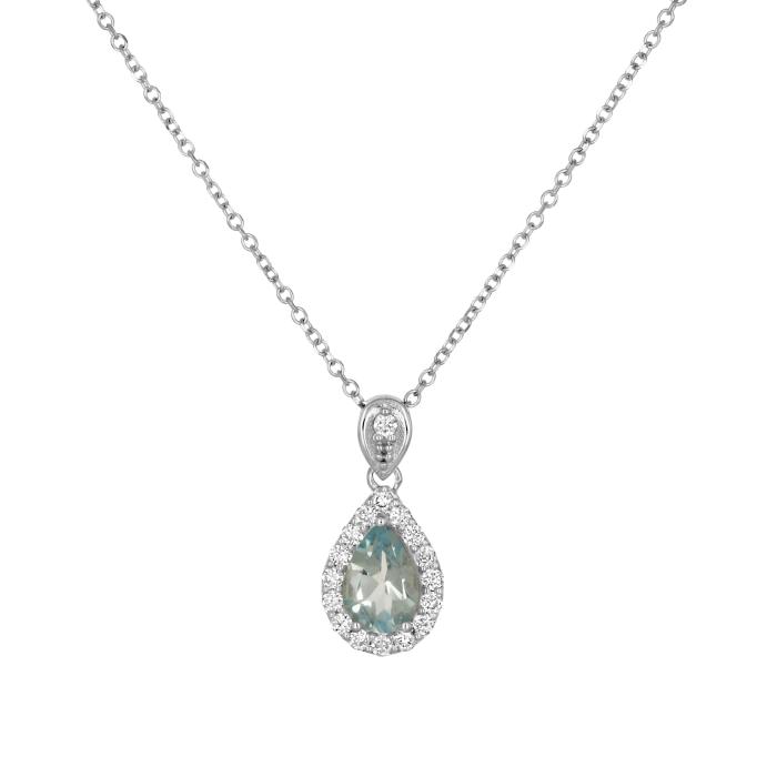 Κολιέ Ροζέτα με Sky Blue Topaz & Διαμάντια Λευκόχρυσος Κ18 SKU-75962