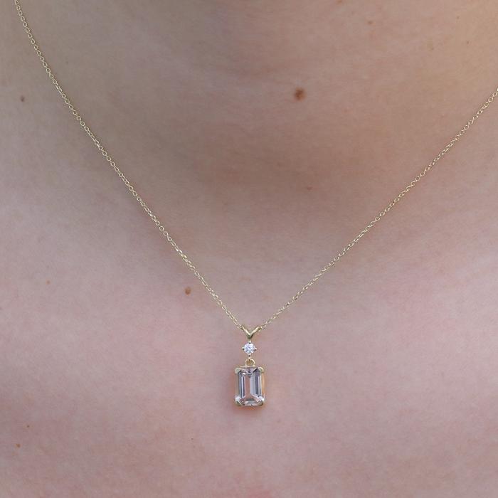 Κολιέ Γυναικείο με Διαμάντι & Morganite Χρυσός Κ18 SKU-75749