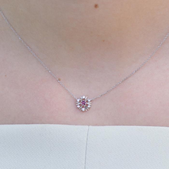 Κολιέ με Ρουμπίνι & Διαμάντια Λευκόχρυσος Κ18 SKU-75968