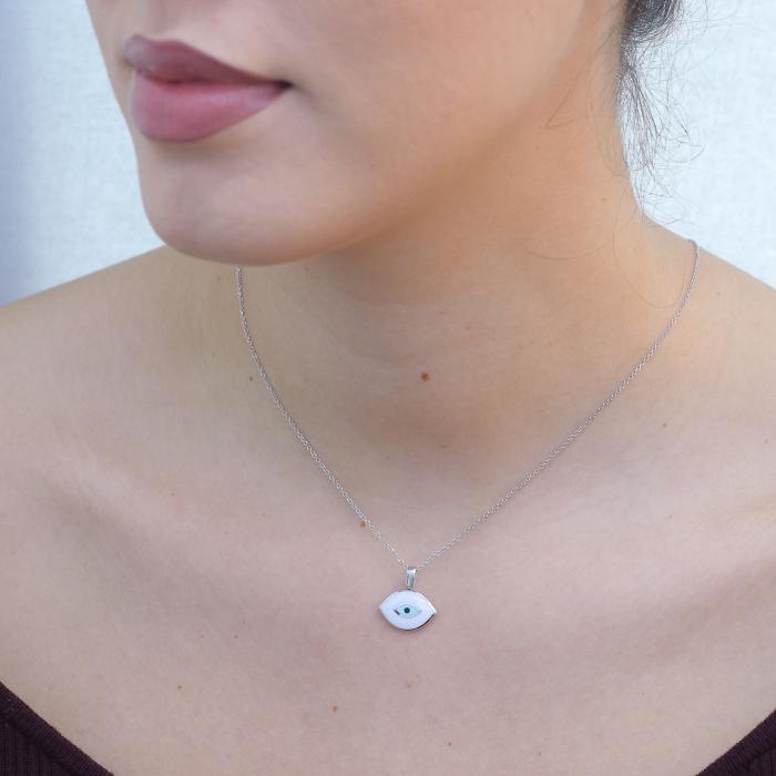 Μενταγιόν Ματάκι Διπλής Όψεως με Ζιργκόν & Σμάλτο Λευκόχρυσος Κ9 SKU-75456