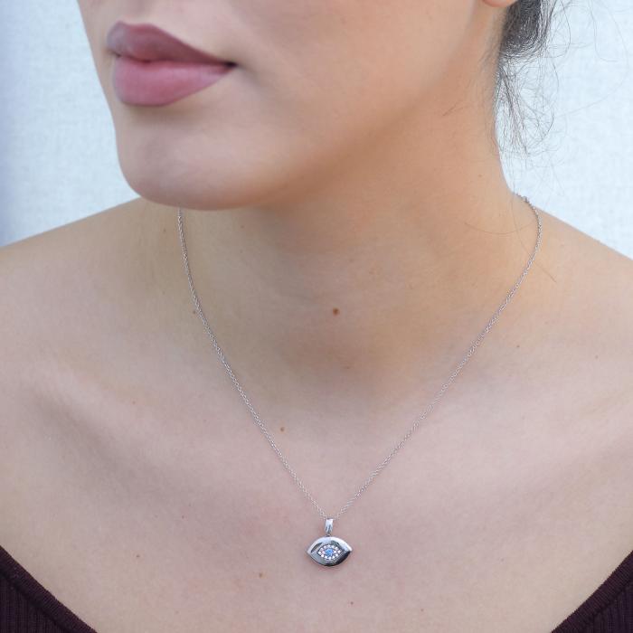 Μενταγιόν Ματάκι Διπλής Όψεως με Ζιργκόν & Σμάλτο Λευκόχρυσος Κ9 SKU-75456