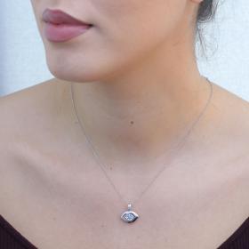 Μενταγιόν Ματάκι Διπλής Όψεως με Ζιργκόν & Σμάλτο Λευκόχρυσος Κ9 SKU-75456