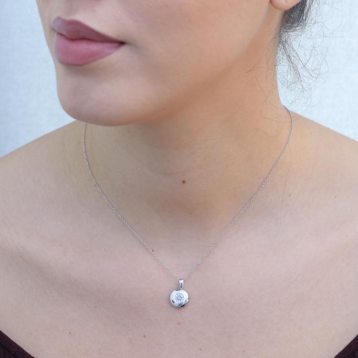 Μενταγιόν Ματάκι Διπλής Όψεως Λευκόχρυσος Κ9 με Σμάλτο & Ζιργκόν SKU-75457