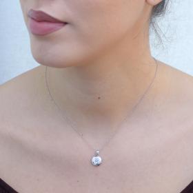 Μενταγιόν Ματάκι Διπλής Όψεως Λευκόχρυσος Κ9 με Σμάλτο & Ζιργκόν SKU-75457