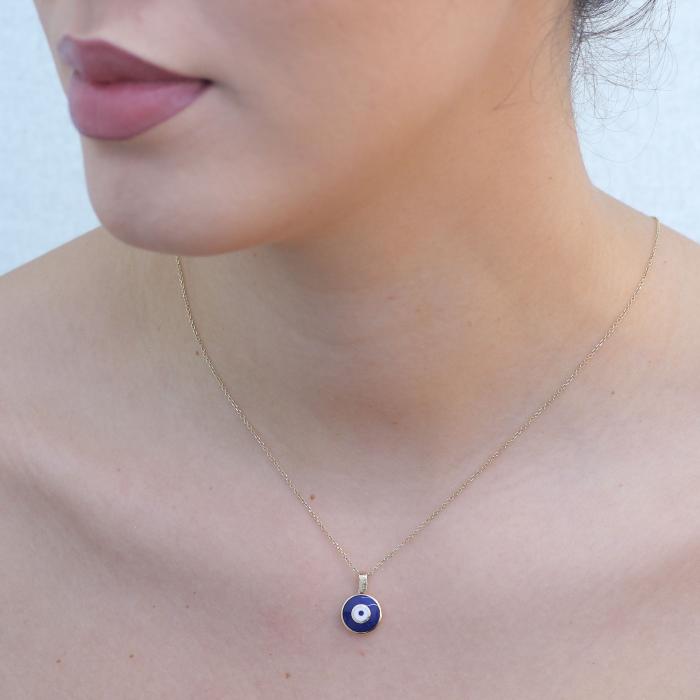 Μενταγιόν Ματάκι Διπλής Όψεως με Σμάλτο & Ζιργκόν Χρυσός Κ14 SKU-75454