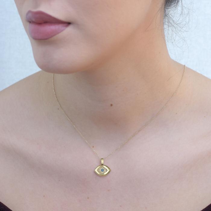 Μενταγιόν Ματάκι Διπλής Όψεως με Ζιργκόν & Σμάλτο Χρυσός Κ14 SKU-75455