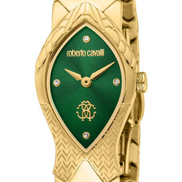 ROBERTO CAVALLI Snake Core Crystals Green Dial & Gold Bracelet