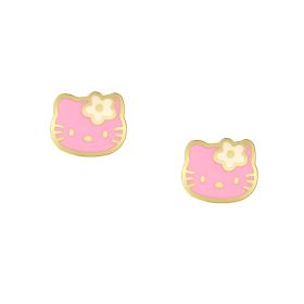 Σκουλαρίκια Hello Kitty με Ροζ Σμάλτο Aσήμι 925° SKU-75044