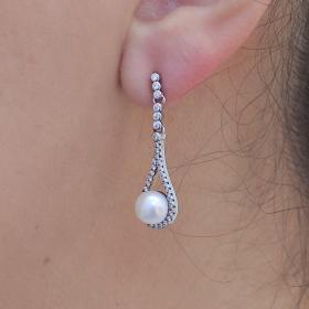 Σκουλαρίκια Κρεμαστά Δάκρυ Ασήμι 925° με Ζιργκόν & Πέρλα SKU-75715