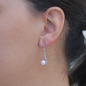 Σκουλαρίκια Κρεμαστά Δάκρυ Ασήμι 925° με Ζιργκόν & Πέρλα SKU-75715