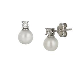 Σκουλαρίκια με Διαμάντια & Μαργαριτάρι Λευκόχρυσος Κ18 SKU-75764