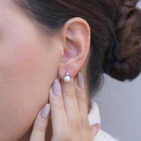 Σκουλαρίκια με Διαμάντια & Μαργαριτάρι Λευκόχρυσος Κ18 SKU-75764