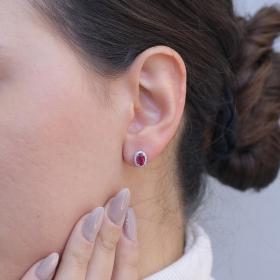 Σκουλαρίκια Ροζέτα με Ρουμπίνι & Διαμάντια Λευκόχρυσος Κ18 SKU-75773