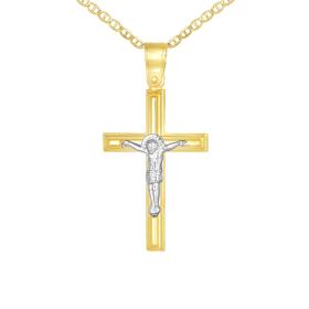 Σταυρός Ανδρικός με Τον Εσταυρωμένο Χρυσός & Λευκόχρυσος Κ9 SKU-75337