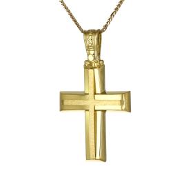 Σταυρός Τριάντος Χρυσός Κ14 με Ένθετο Σταυρό & Λουστρέ Φινίρισμα SKU-75253