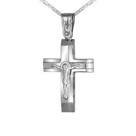 Ανδρικός Σταυρός Κλασικός Λευκόχρυσος Κ9 με Τον Εσταυρωμένο SKU-76307