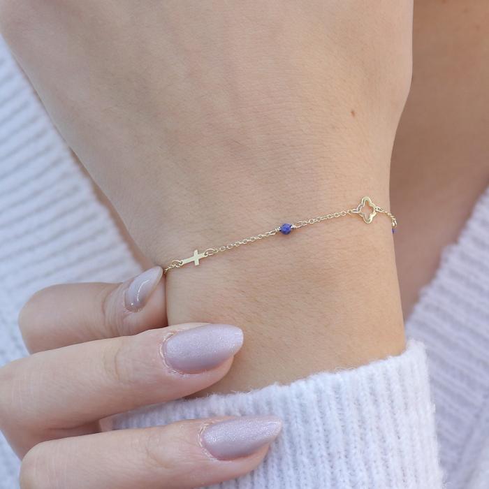 Βραχιόλι Γυναικείο Χρυσός Κ9 με Lapis Lazuli SKU-76378