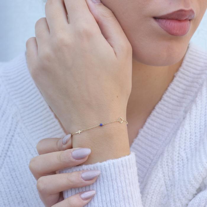 Βραχιόλι Γυναικείο Χρυσός Κ9 με Lapis Lazuli SKU-76378