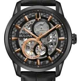 Ανδρικό Αυτόματο Ρολόι BULOVA Sutton Μαύρο Δερμάτινο Λουράκι | 98A283 SKU-76633