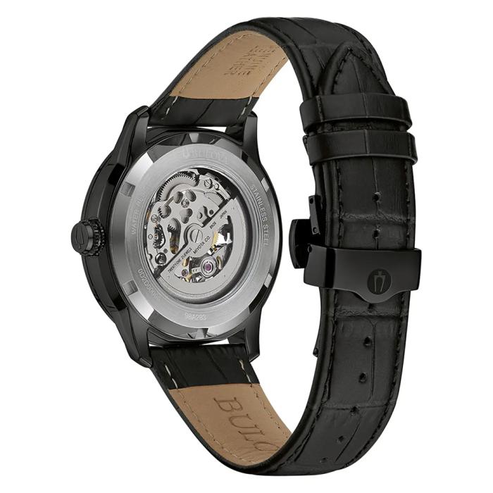 Ανδρικό Αυτόματο Ρολόι BULOVA Sutton Μαύρο Δερμάτινο Λουράκι | 98A283 SKU-76633