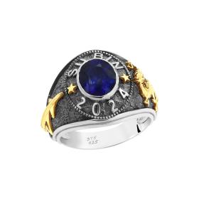 Δαχτυλίδι Ασήμι 925° & Χρυσός Κ9 με Treated Sapphire SKU-76762