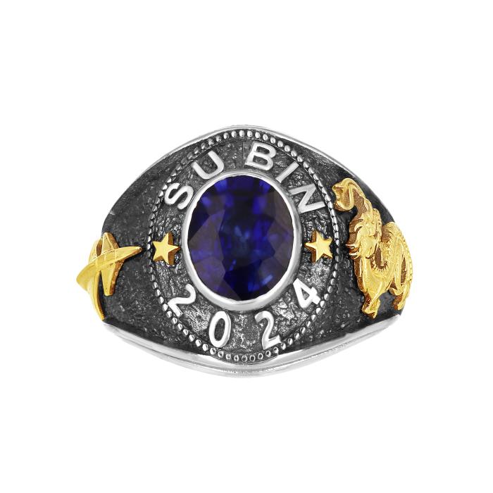 Δαχτυλίδι Ασήμι 925° & Χρυσός Κ9 με Treated Sapphire SKU-76762
