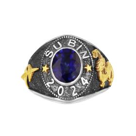 Δαχτυλίδι Ασήμι 925° & Χρυσός Κ9 με Treated Sapphire SKU-76762