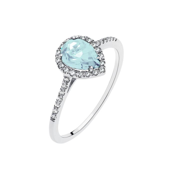 Δαχτυλίδι Ροζέτα Δάκρυ Λευκόχρυσος Κ18 με Sky Blue Topaz & Διαμάντια SKU-76928