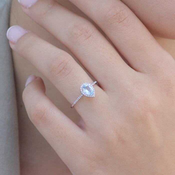 Δαχτυλίδι Ροζέτα Δάκρυ Λευκόχρυσος Κ18 με Sky Blue Topaz & Διαμάντια SKU-76928