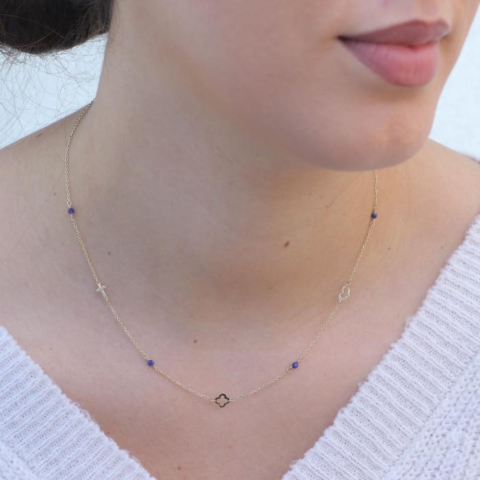 Κολιέ Γυναικείο Χρυσός Κ9 με Lapis Lazuli SKU-76416