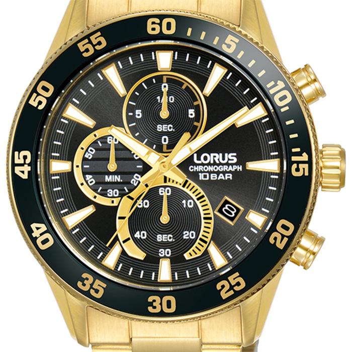 LORUS Sports Black Dial & Gold Bracelet