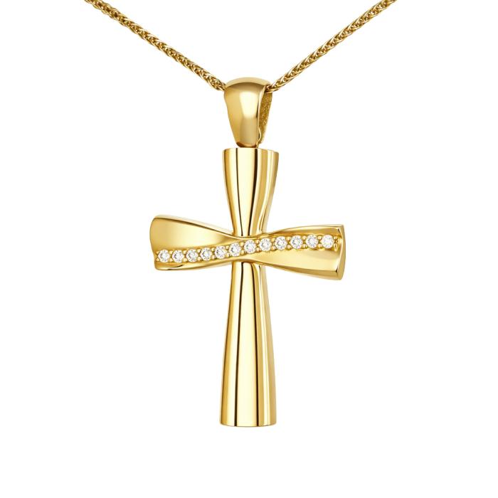 Μοντέρνος Σταυρός Χρυσός Κ14 με Ζιργκόν SKU-76651