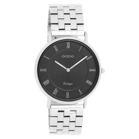Ρολόι OOZOO Vintage με Μαύρο Καντράν & Ασημί Μπρασελέ | c20365 SKU-76367