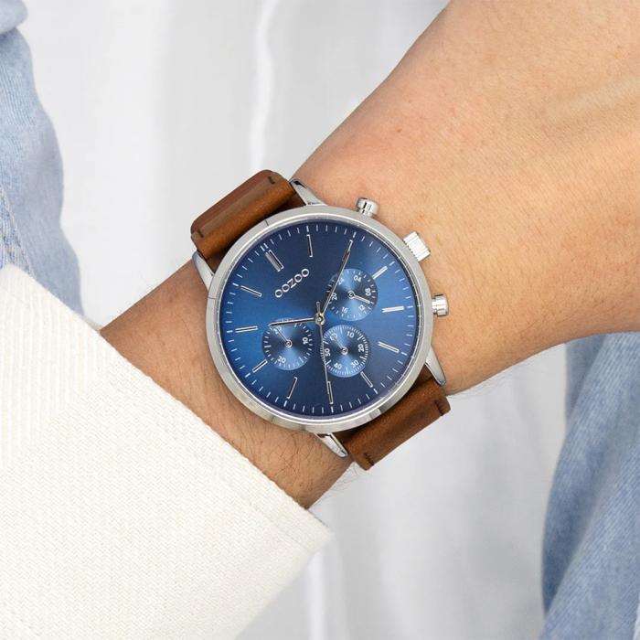 OOZOO Timepieces Blue Dial & Brown Leather Strap 